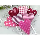 7 Stoffherzen in pink/weiß Tönen