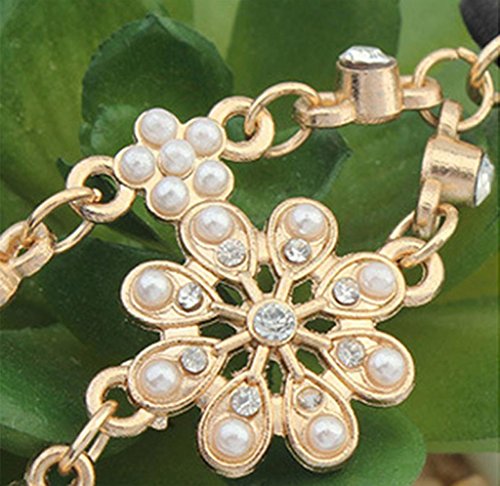 DDLBiz® Perlen-Troddel-Blumen-Ausdehnungs-Stirnband-Haar-Band-Kristallhaar-Kette Gold - 5