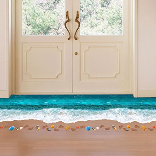 Kingko® 90 * 58 cm 3D Wellen des Meer-Strand-Ausgangs-Fußboden-Dekoration-neue Art- und Weiseseekunst-Wand-Aufkleber (F) - 3