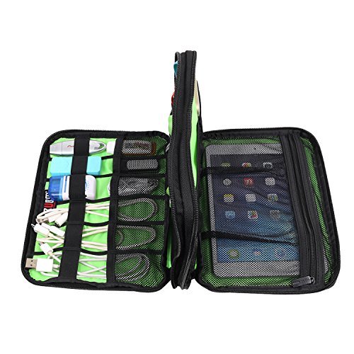 BUBM Universale Reisetasche Organiser Praktische Handtasche mit Doppelschicht für Elektronisches Zubehör/Ladegrät (Mittel, Schwarz) - 6