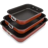 Space Home - 3x Oven Roasting Pan with Handles - Roasting Tray - Baking Trays - Oven Dishes - Non-Stick Coating