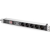 DIGITUS 19" Power Strip - 5 Outlets - 1U - with Network Filter, Surge Protection, Switch - 230V AC 50/60Hz - 16A - 3600W - fo