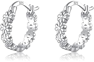 SLUYNZ Solid 925 Sterling Silver Flower Hoop Earrings for Women Girls Hoop Earrings Daisy Huggie