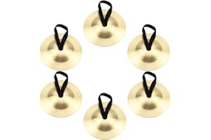 Sofecto 6 Pieces Finger Cymbals, Finger Zills for Belly Dance, Brass Hand Cymbals, Finger Dancing Musical Instrument for Dancer Party (Brass, Gold)