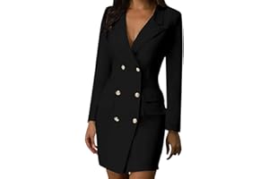 OBiQuzz Autunno Inverno Donna Business Suit Breasted Double Breasted Wrap Blazer Abito a maniche lunghe con scollo a V Slim Sexy Trench Coat Tinta Unita Giacca Abiti 90s Grandi Dimensioni Abito a