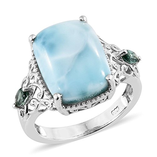 Larimar, Ocean Blue Apatite Ring in Platinum Overlay Sterling Silver 11.75 Ct