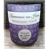 4er Set Tischlicht Tischlichter Kommunion Konfirmation Jugendweihe Taufe Fisch Fische Tischdeko personalisierbar lila violett