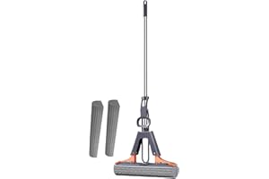 ETUCYNG Escoba para Lavar el Suelo, fregona Esponja, fregona Esponja, Esponja Absorbente, fregona de Prensa, con 2 Esponja PVA Absorbente y Reutilizable, con Mango de Acero Inoxidable