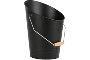 BURI Cubo de ceniza 8L Cubo de metal Cubo de madera Cubo de carbón Papelera Envase de la ceniza Cubo decorativo