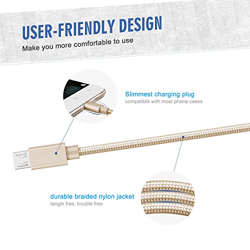 Micro USB Kabel  2-Pack  2m  GlobaLink USB 2 0 Ladekabel Nylon - Lebenslange Garantieserie - f  r Android  Samsung  HTC  Sony  Nexus und mehr - Gold