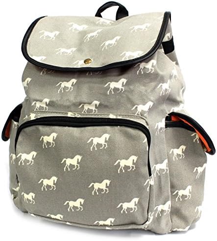 Travellers Backpack/Rucksack/ School Bag (Grey Horses - 3 pockets)