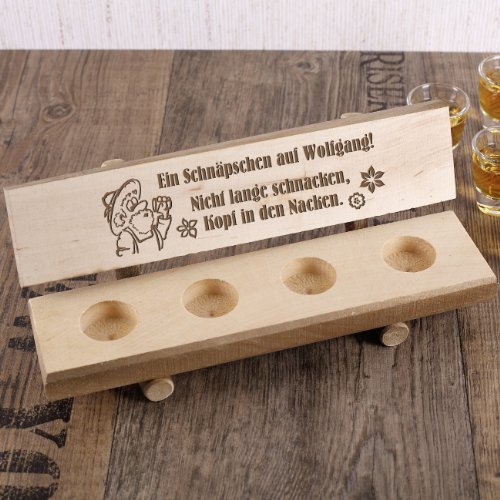 Cera & Toys® Holzbank mit 4 Schnapsgläser + gratis Gravur des Namens – Nicht lange schnacken - 3