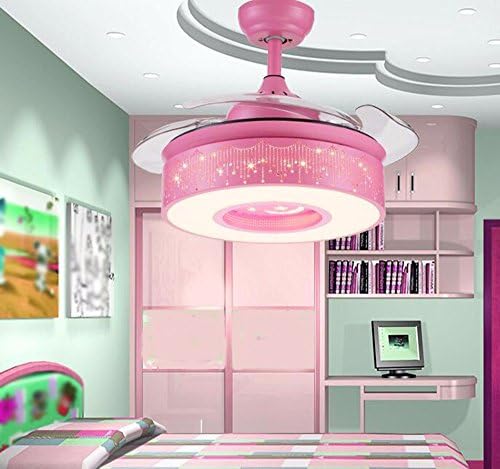 MeloveCc chandeliers Creative Household Lighting And Chic Personality And The Bedroom Restaurants Bars Lamps Children'S Room Fan Minimalist Style And Invisible Tri-Color Dimmer Remote Control Pink36Inch