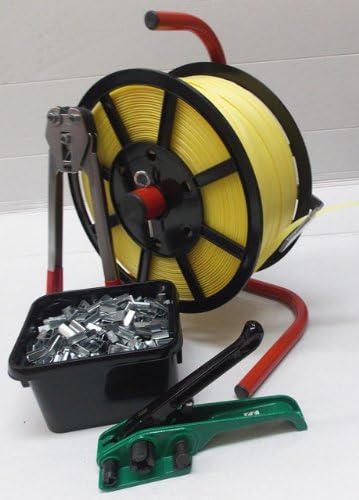 Strapping Kit with Stand- YELLOW (310kg brake) 1000m long strapping, sealer tool, tensioner/cutter, 2000 Seals & STAND
