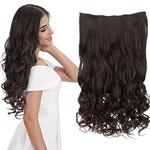 Clitz Hair Extension |Hair Extensions| Extension Hair | Curly Hair Wig for Women & Girls | Full Head Curly Wave Clips in on Synthetic Hair Extensions 24 inch [NATURAL_BROWN_CURLY_HAIR]