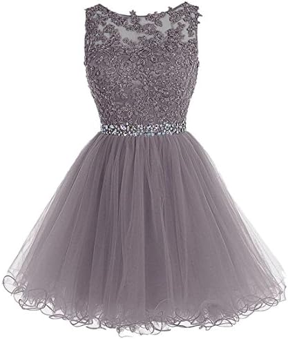Xsiapas Women Elegant Prom Dress Lace Wedding Bridesmaid Short Dresses Evening Party Cocktail Rhinestone Waist Zip Closure Dress 22 Colors Size EU 34-52