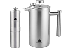 ‎GROENENBERG Groenenberg Spar Set 1 | French Press Thermo (3 Größen) + Kaffeemühle manuell | Edelstahl Kaffeepresse Kaffeebereiter + Edelstahl Handkaffeemühle