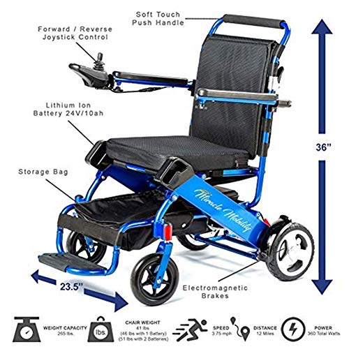 DLY Carrozzina Mobile Disabile per Anziani - Carrozzina Ultraleggera - Carrozzina Semovente Portatile Pieghevole - Due modalità, Blu