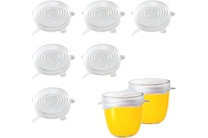 AEKZOX Set da 6 Coperchi Silicone Estensibile Trasparente Riutilizzabili Universali per Ciotole, Barattoli, Bicchieri e Vasetti di Yogurt, Senza BPA (Diametro 6cm)