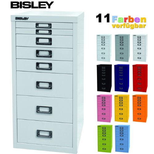 BISLEY Schubladenschrank 29 aus Metall mit 8 Schubladen | Schrank für Büro, Werkstatt und Zuhause | Stahlschrank in 11 Farben (Verkehrsweiß)