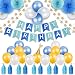 Produktbild Geburtstagsdeko | MOZOOSON Party Deko Geburtstag Girlande für Kinder Junge 41 Stück Zubehör Set mit 1 HAPPY BIRTHDAY Wimpelgirlande + 21 Ballons + 10 Quasten + 6 PapirBlumenball + 1 Schnur Sternen in Gold + 2x Fischschwanz-Kappe