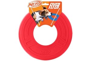 Nerf Dog Atomic Flyer - Juguete para Perro, Frisbee, Ligero, Duradero y Resistente al Agua, Ideal para Playa y Piscina, 10 Pulgadas de diámetro, para Razas Medianas/Grandes, Unidad Individual, Rojo