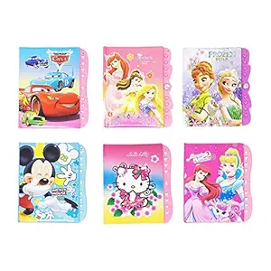 GoMerryKids Pack of 6 Mix Cartoon Lock Diary for Girls Boys Kids Birthday Return Gifts Party Favors Theme Party Props