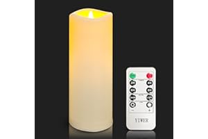 ‎YIWER YIWER Wasserdicht Led Flammenlose Kerzen, Outdoor Indoor batteriebetriebene flackernde Kerzen mit Remote-Timer, wird nicht schmelzen, Elfenbein Kunststoff 1 Stück Party Weihnachten Valentinstag