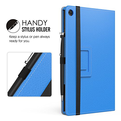 MoKo Hülle für All-New Amazon Fire HD 8 Tablet (7th Generation – 2017 Modell) – Kunstleder Ständer Schutzhülle Smart Cover mit Stift-Schleife für das neue Fire HD 8, Blau - 9