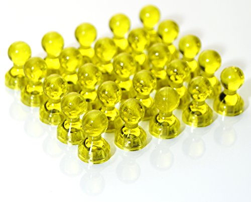 25 farbige transparente Magnet-Pins / Push-Pins für Whiteboards, Karten, Kühlschränke (25er Pack, Gelb)
