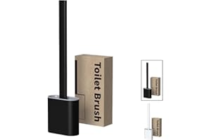 SV LIFE Escobilla de Baño Silicona Estándar | Cepillo Cerdas TPR Flexibles, Secado Rápido, Limpieza WC 360º | Incluye Soporte Escobillero Antigoteo, Montaje Suelo o Pared (1 ud, Negro)