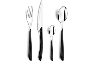 Amefa ECLAT zestaw sztućców Nature czarne drewno, 24-częściowy zestaw sztućców dla 6 osób, stal nierdzewna, uchwyty z tworzywa sztucznego o wyglądzie drewna, nadają się do mycia w zmywarce, 6 osób