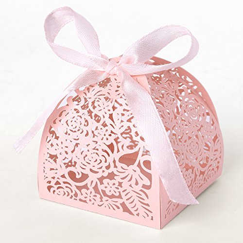25 x Pink Laser Cut Hochzeit Taufe Gastgeschenk Geschenkbox Kartonage Schachtel Bonboniere Box Hochzeit Dekoration Hochzeitsdeko Tischdeko - 6