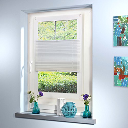 Plissee Faltrollo Rollo Jalousie Faltstore von Mass-Gardinen-Shop Sichtschutz Klemmfix ohne Bohren mit Klemmträger 90cm x 130cm (Weiß) - 3