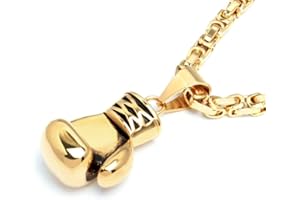Schmuck-Checker XL Massiver Edelstahl Anhänger Boxhandschuh Kampfsport Gold Silber schwarz schwer groß mit Königskette Halskette Bikerschmuck Männerschmuck Geschenk (Gold)