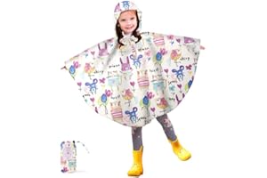 LAMA Poncho de pluie pour enfants, imperméable pour filles, veste de pluie légère pour enfants, vêtements de pluie réutilisables, cape de pluie avec capuche, imperméable pour vélo, randonnée