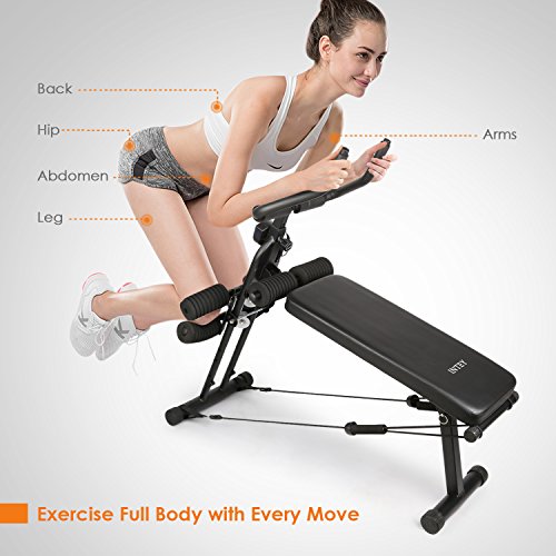 INTEY Sit Up Bank klappbare Trainingsbank, 6 in 1 Multifunktions-Hantelbänke für Sit-up, Verstellbare Bauchtrainer mit Expander und LED Trainingscomputer für den Heimgebrauch, Schwarz - 4