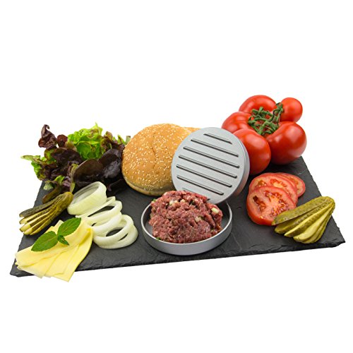 Burgerpresse mit Antihaftbeschichtung, gleichmäßig geformte Burger im Grill-Look, Party-Food, Aluminium-Guss , hochwertigem Holzknauf für hausgemachte, gleichmäßige Burger, Meat, Veggie - 4