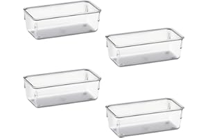 Acrimet Organizador de Cajón Modular, Bandejas de Almacenamiento en Caja para Oficina, Hogar, Maquillaje, Cocina, Cajón de Trastos (4 Piezas) (Plástico Transparente de Cristal)