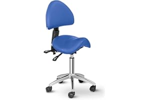 PHYSA WELLNESS & LIFESTYLE Physa Saddle Chair With Back Support Adjustable Height Tilt Swivel 360° Rotation 5 Casters Salon Spa Home Office PHYSA BERLIN BLUE (Chrome-plated Iron, Foam, Imitation Leather, Max. Load 150kg)
