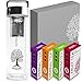 Daily Fitness Tea Set, Thermo Bottle 400 ml, Trinkflasche Glas mit Sieb, Deckel silber, Geburtstag Tee Geschenk Set Angebot für Frauen Männer