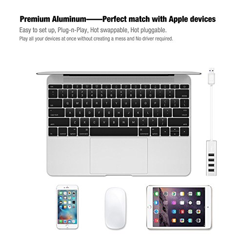 COTOP Aluminium 4 Port kompakte portable Hochgeschwindigkeits-USB 3.0 Daten Hub Stromversorgung Adapter für Desktop-Laptop PC Smart TV Type-C mit eingebautem 11 Zoll USB 3.0 Kabel – Silber - 6