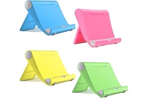 WJIAEER WJI 4 pzs Soporte Universal Ajustable para Teléfono Móvil,Soporte para Teléfono,Soporte de Scritorio también para Tablet o Smartphone Soporte para Mesa o mesita de noche(Azul,Amarillo,Rosa y Verde)