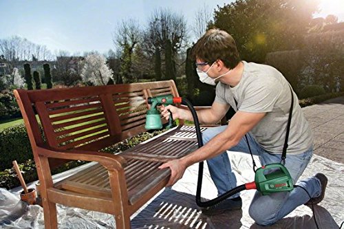 Bosch DIY Farbsprühsystem PFS 1000, Farbbehälter 800 ml, Düse für Lacke und Lasuren, Schultergurt, Karton (410 W, 100 ml/min, 1,5 m²/min) - 8