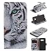 Produktbild Lonchee Samsung Galaxy S8 Wallet Tasche Brieftasche Schutzhülle , Bunte Retro Muster Druck Flip PU Leder Folio Tasche Case Hülle im Bookstyle mit Standfunktion Kredit Kartenfächer mit Weich TPU Innere – weißer Tiger