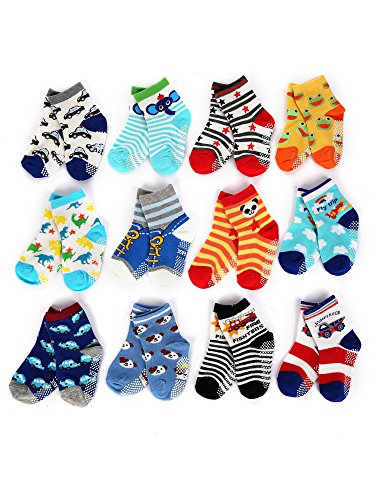 Dimore Cotton Non-skid Baby Socks-have Anti-skid Particles Baby Socks Gift Set-12-pack Bright Colored Socks-newborn Footie(2 Style) (plane)