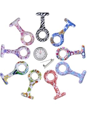 JSDDE Schwesternuhr 9er Set bestehend aus 1x Quarzuhr + 9x Silikonhüllen(hygienisch) + 9x Anstecknadel Kitteluhr...