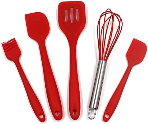 Silicone Kitchen Baking Cooking Utensil Kit,Heat Resistant Nonstick 5-Piece Silicone Spatulas &amp; Brush - Hygienic Cooking &amp; Baking Utensils