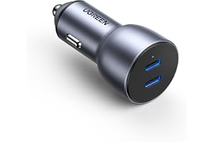 UGREEN Car Charger Fast Charging 60W 2×USB C Port for iPhone，Samsung | Works seamlessly with iPhone,Samsung,MacBook,and all USB-C/A devices,Charge 2 devices simultaneously,for daily commute