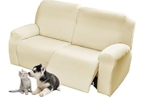ELYSYSRL 1/2/3 Seater Recliner Sofa Seat Covers Fabric Stretchy 4/6/8-Pieces Couch Slipcover Armchair Cover Non-Slip Furniture Protector, Elastic Spandex Soft Recliner Chair Protectors with Side Pocket ( Color
